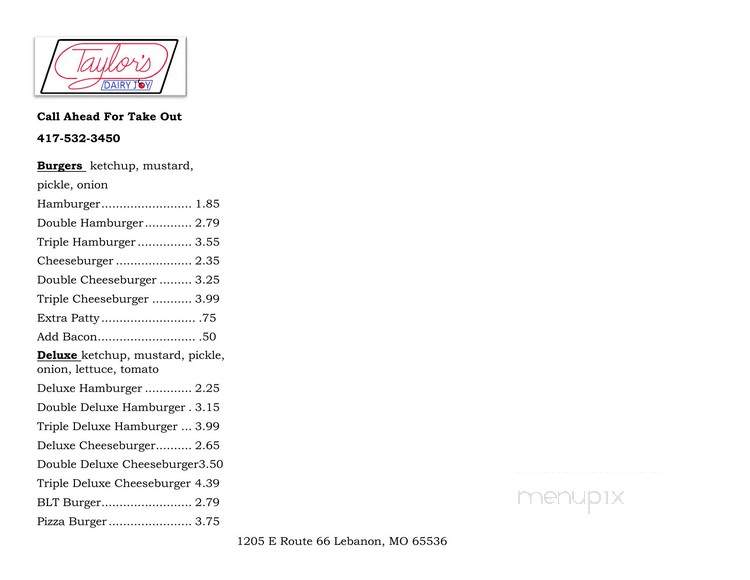Taylor's Dairy Joy - Lebanon, MO menu_pic