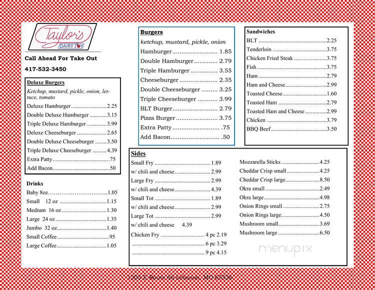 Taylor's Dairy Joy - Lebanon, MO menu_pic