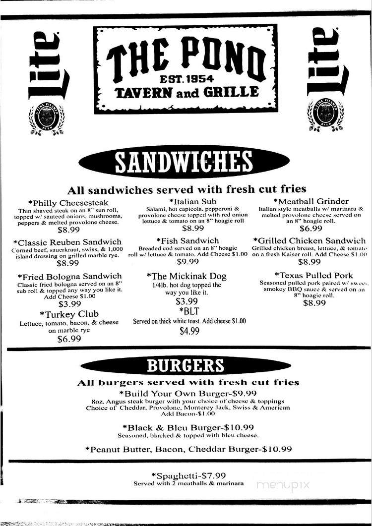 Pond - Latrobe, PA menu_pic