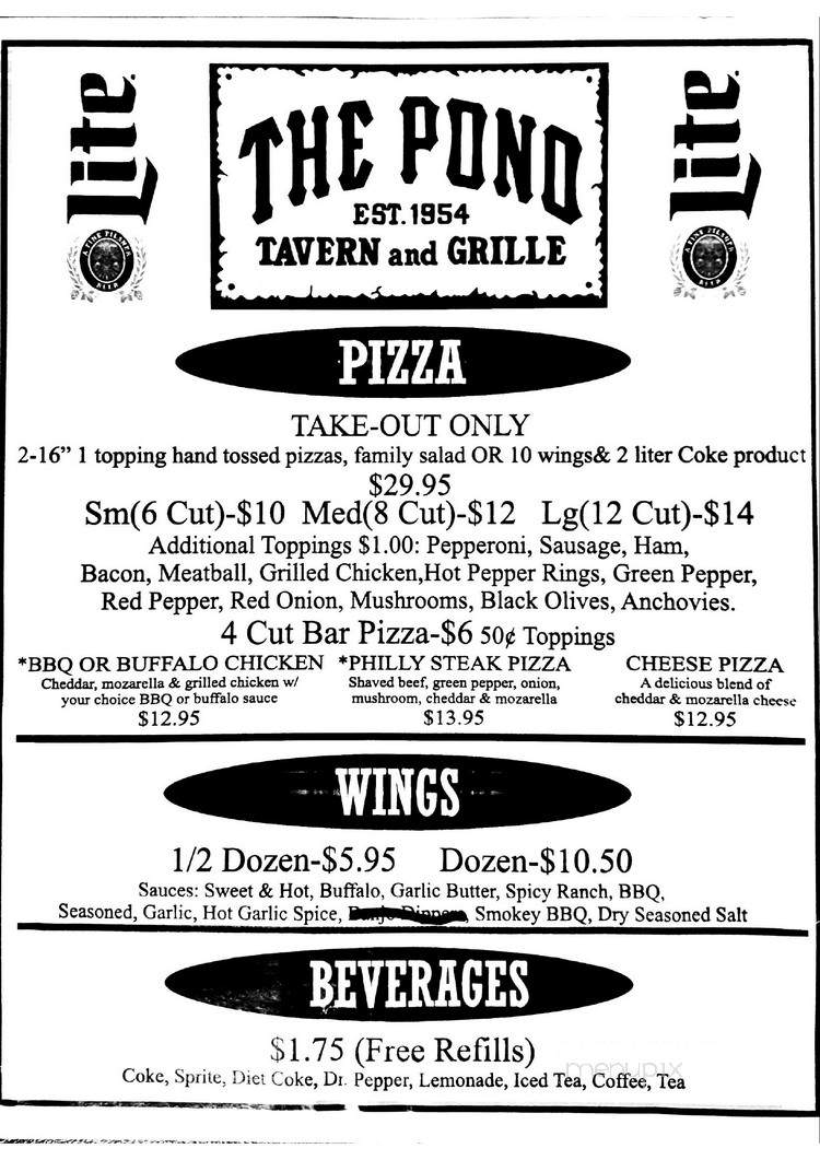 Pond - Latrobe, PA menu_pic