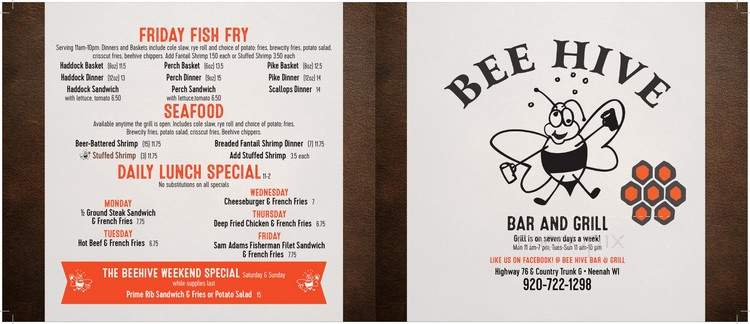 Bee Hive Inn - Neenah, WI menu_pic