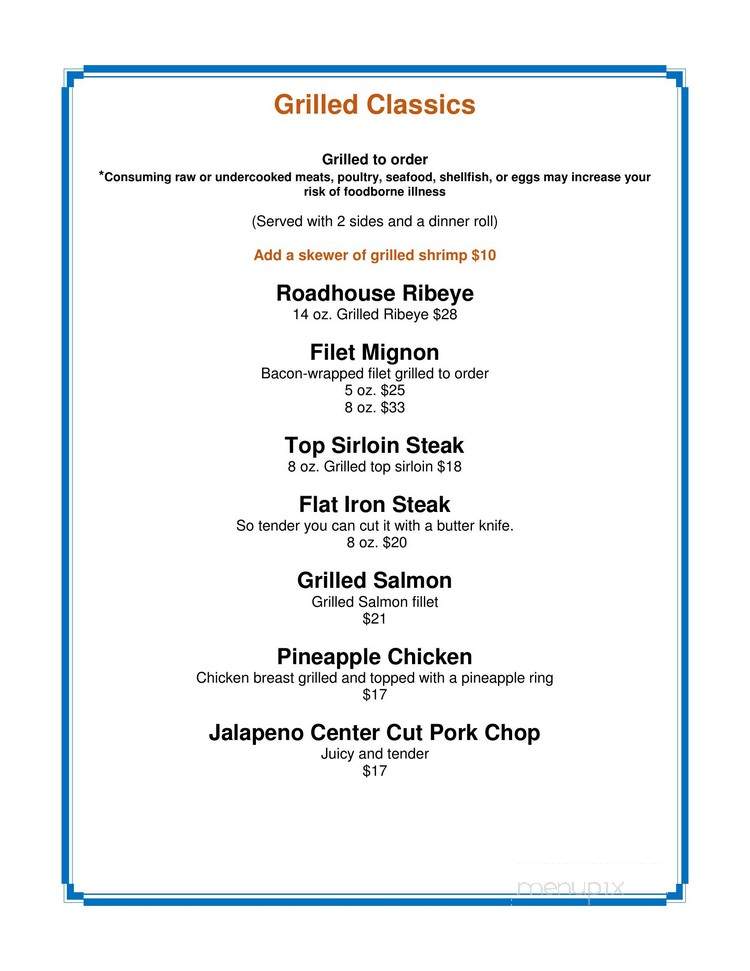 Roadhouse 125 - Afton, OK menu_pic