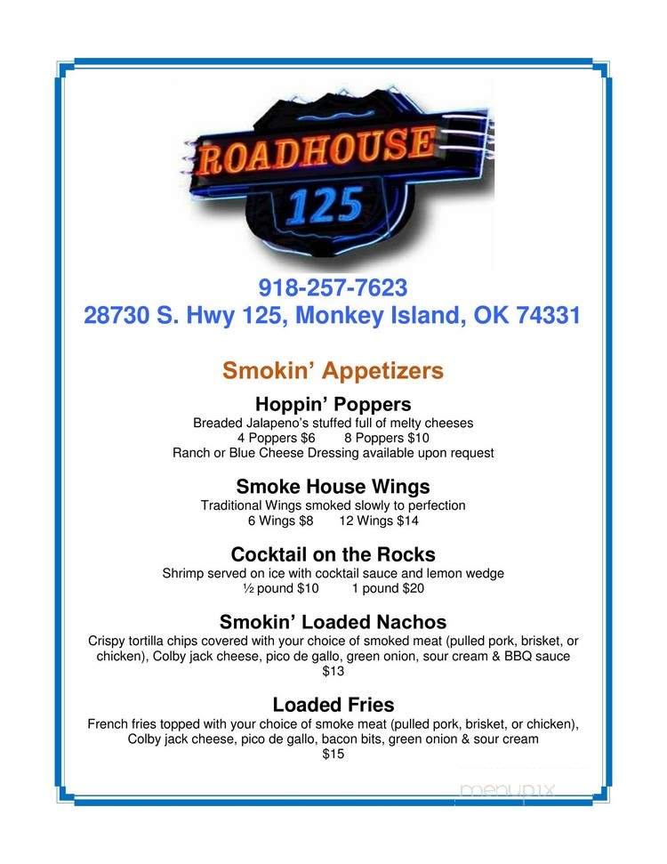 Roadhouse 125 - Afton, OK menu_pic