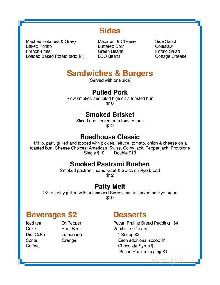 Roadhouse 125 - Afton, OK menu_pic
