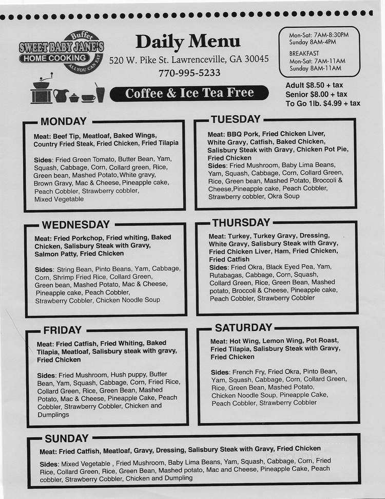 Sweet Baby Jane's - Lawrenceville, GA menu_pic