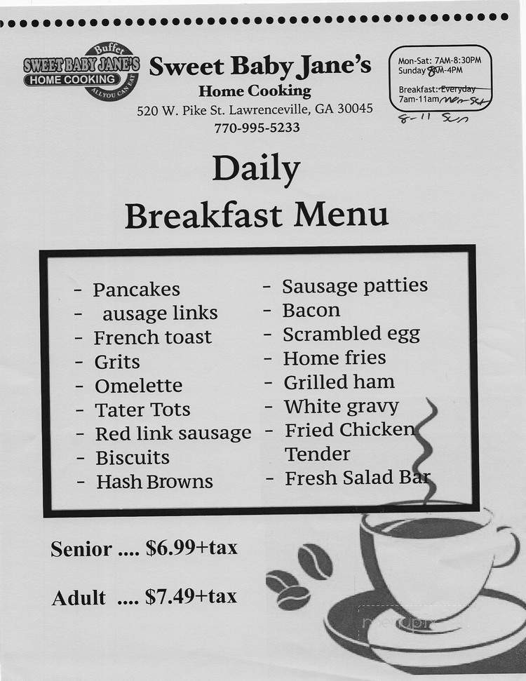 Sweet Baby Jane's - Lawrenceville, GA menu_pic