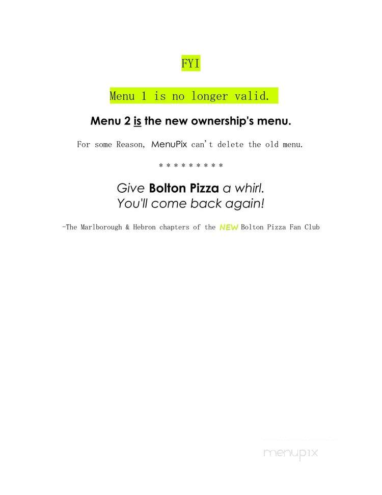 Bolton Pizza & Restaurant - Bolton, CT