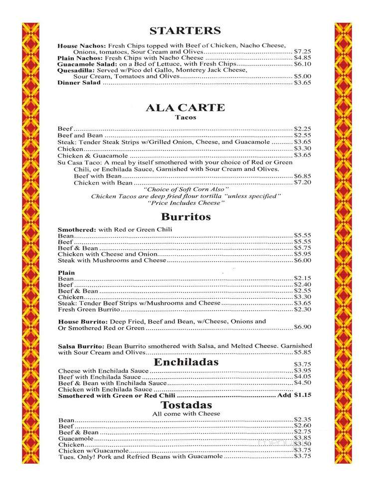 Su Casa Cafe - Sinclair, WY menu_pic