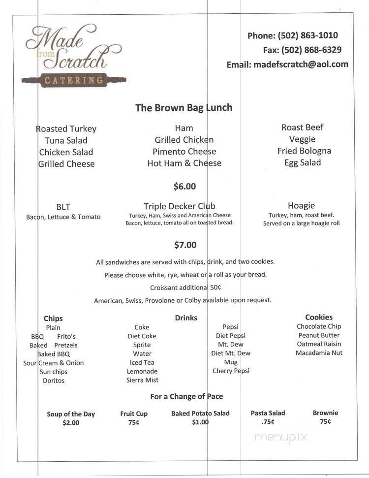 Made From Scratch - Georgetown, KY menu_pic