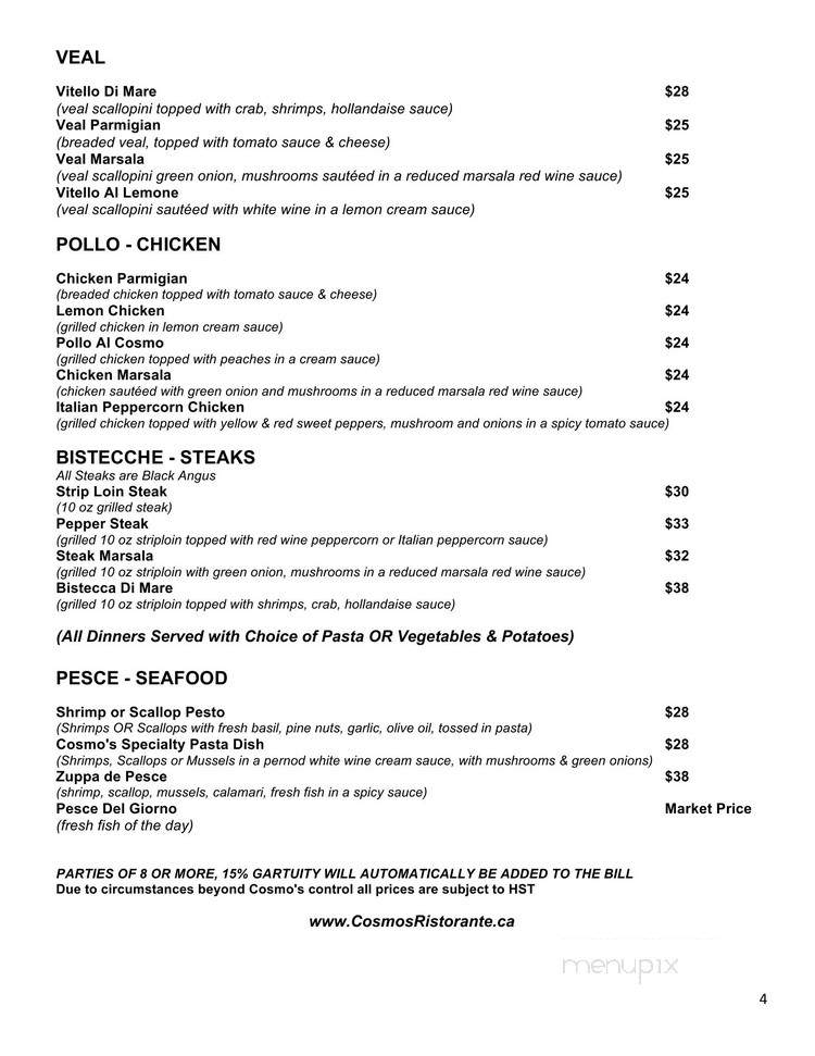 Cosmo's Ristorante - Orillia, ON menu_pic