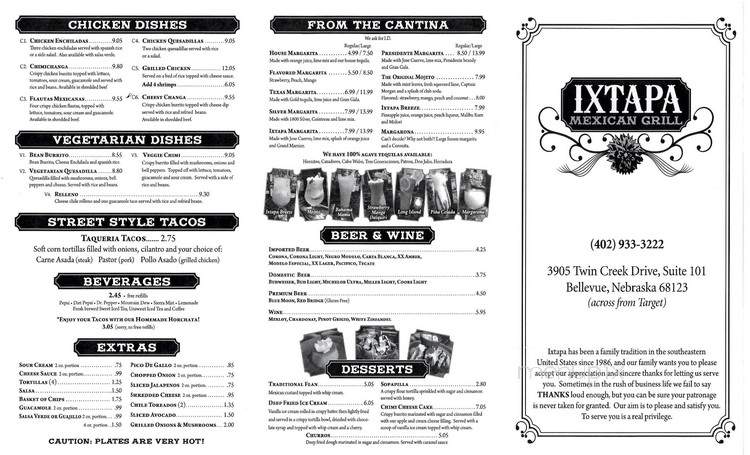 Ixtapa Mexican Grill - Bellevue, NE menu_pic