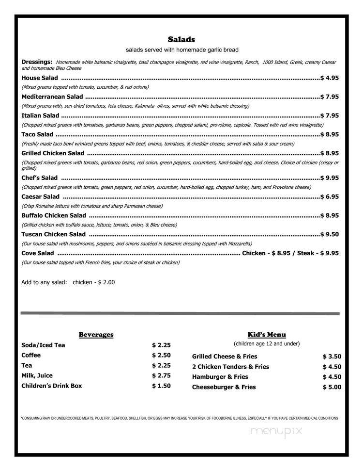 Cove Mountain Bar & Grill - Duncannon, PA menu_pic
