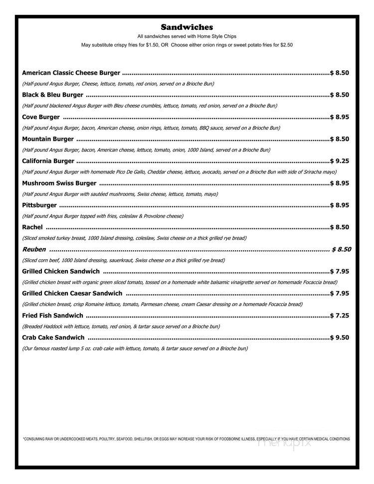Cove Mountain Bar & Grill - Duncannon, PA menu_pic