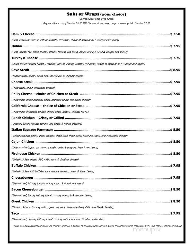 Cove Mountain Bar & Grill - Duncannon, PA menu_pic