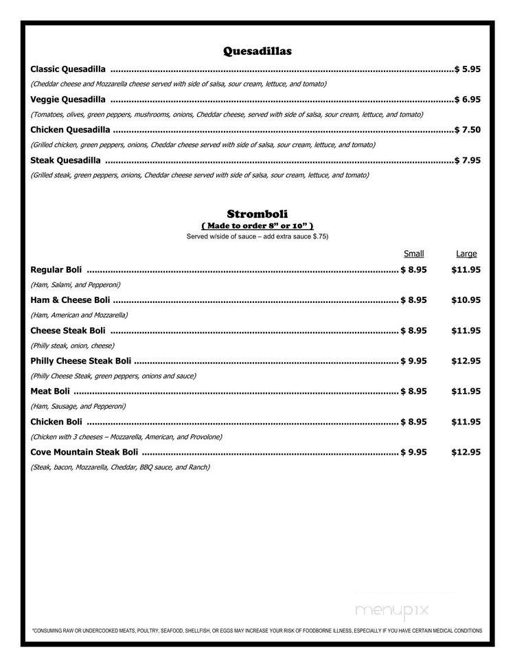 Cove Mountain Bar & Grill - Duncannon, PA menu_pic