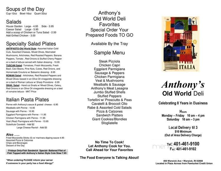 Anthony's Old World Deli - Warwick, RI menu_pic