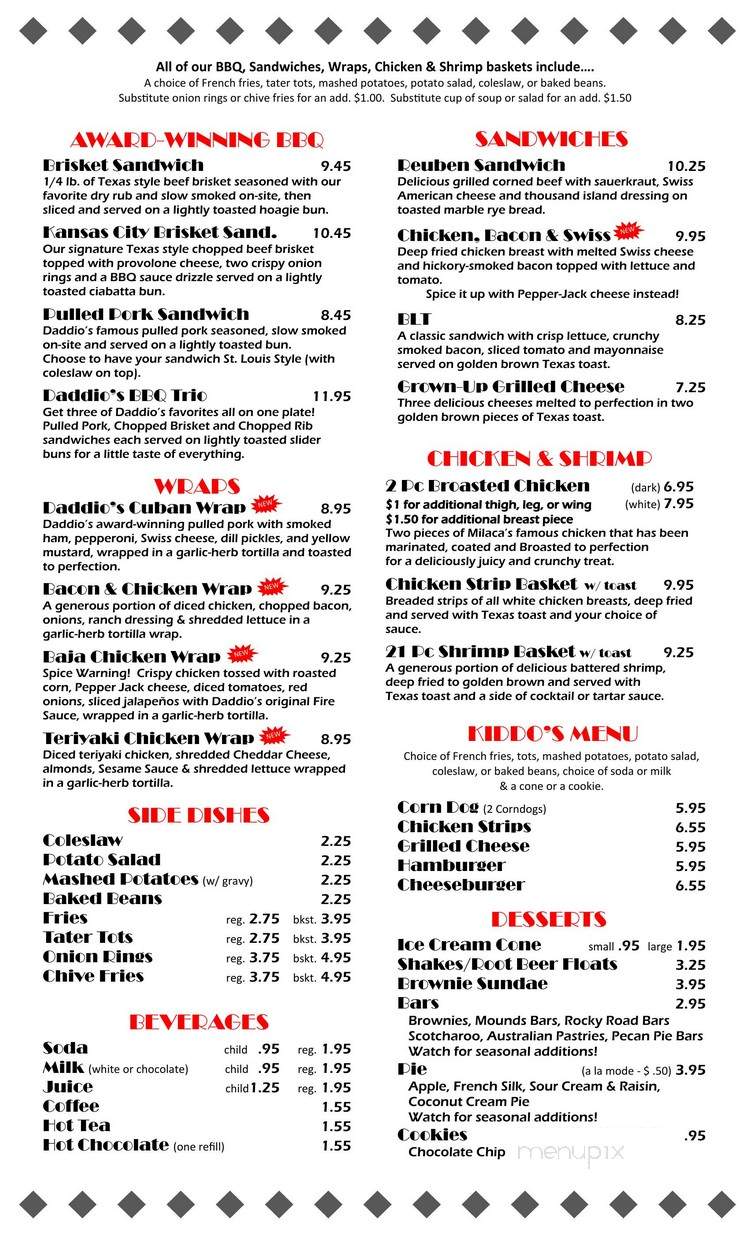 Daddio's Drive In - Milaca, MN menu_pic