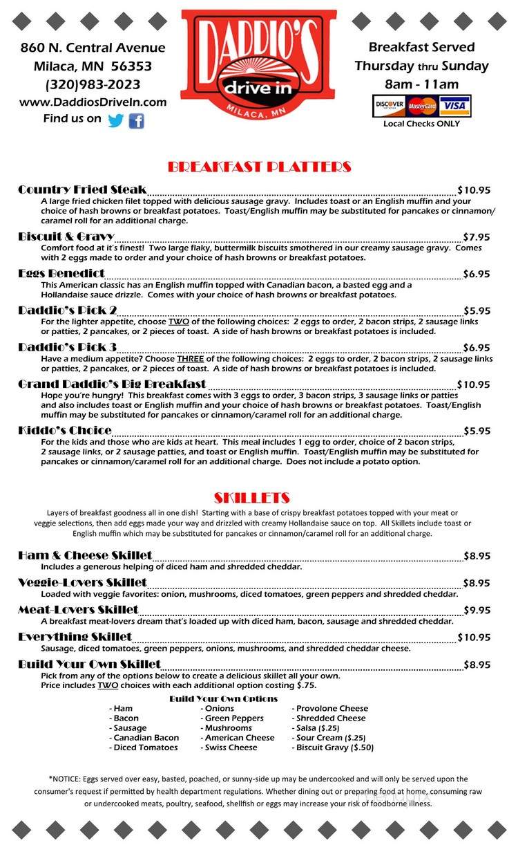 Daddio's Drive In - Milaca, MN menu_pic