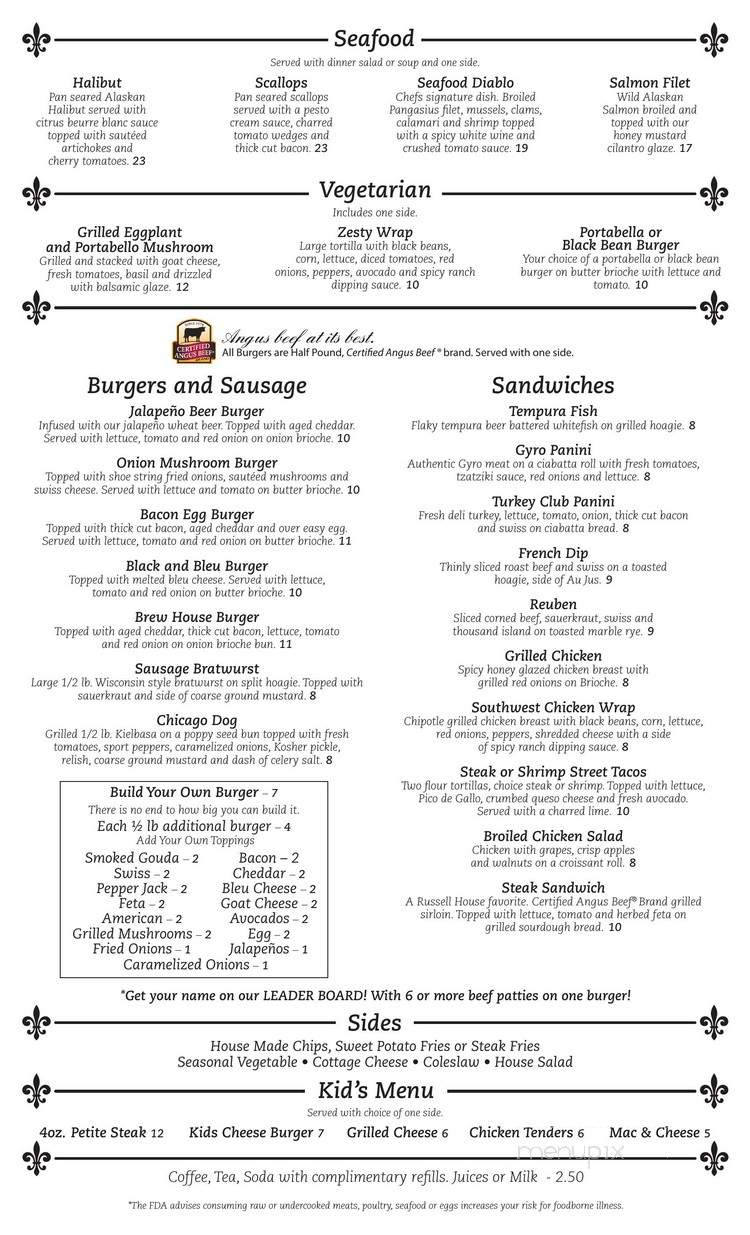 The Russell House Restaurant Inn and Brewery - Hillsboro, MO menu_pic