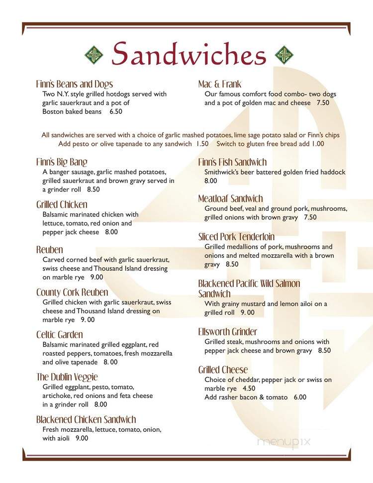 Finn's Irish Pub - Ellsworth, ME menu_pic