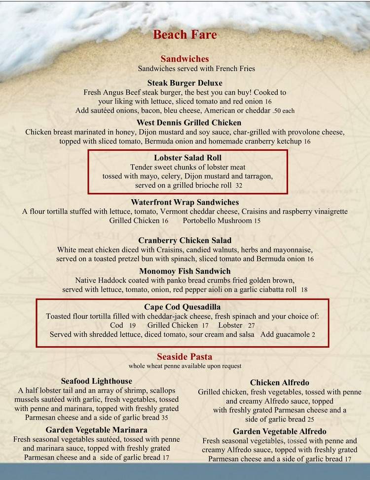 Lighthouse Inn - West Dennis, MA menu_pic