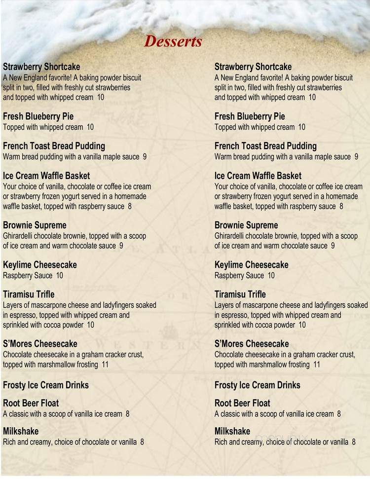 Lighthouse Inn - West Dennis, MA menu_pic