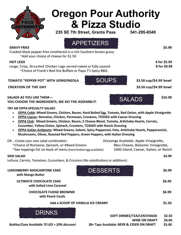 Oregon Pour Authority - Grants Pass, OR menu_pic