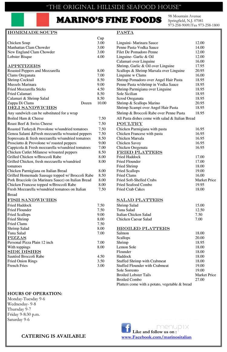 Marino's Fine Foods - Springfield, NJ menu_pic