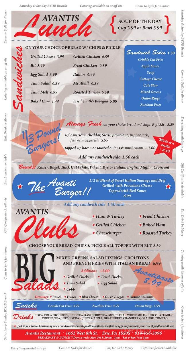 Avanti's Restaurant - Erie, PA menu_pic