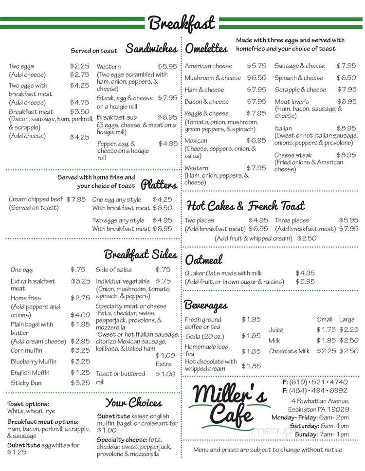 Millers Luncheonette - Essington, PA menu_pic