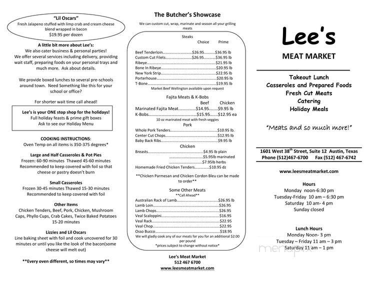 Lee's Meat Market - Austin, TX menu_pic
