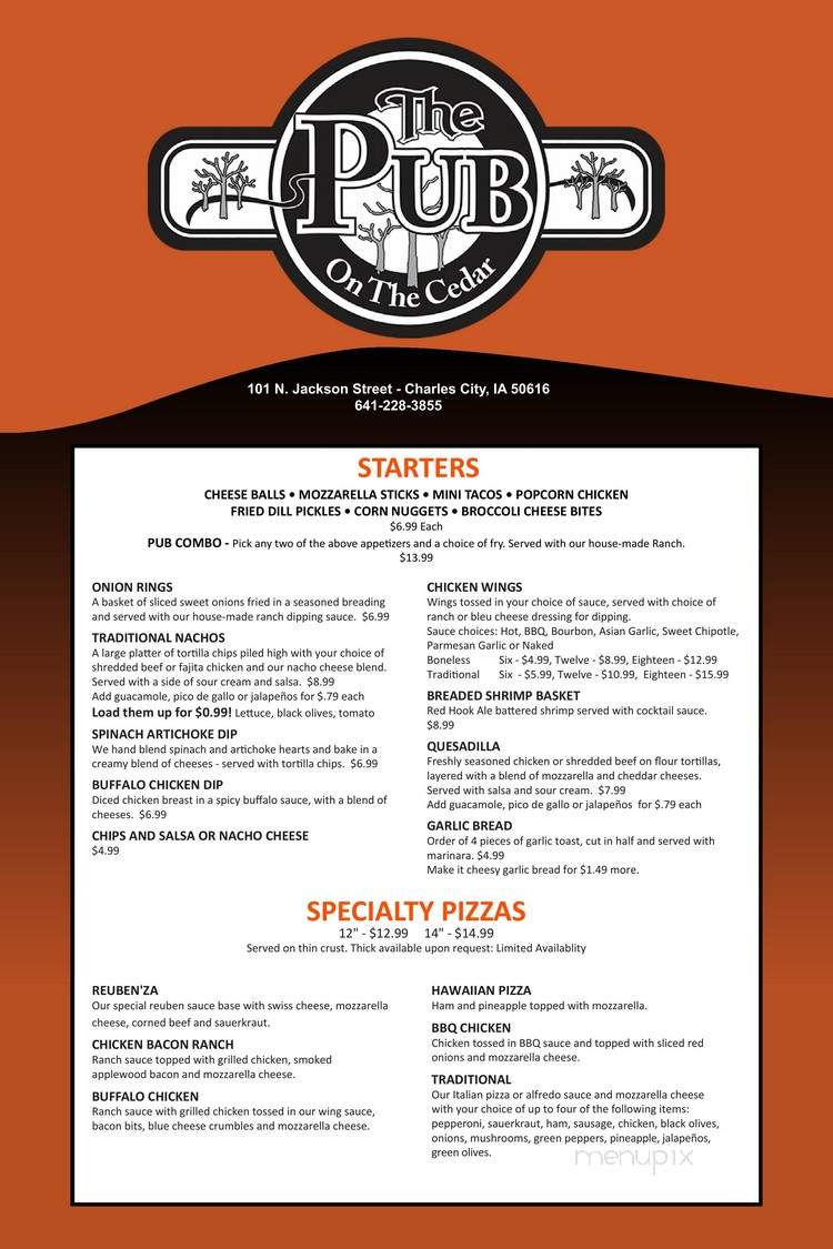 The Pub On The Cedar - Charles City, IA menu_pic