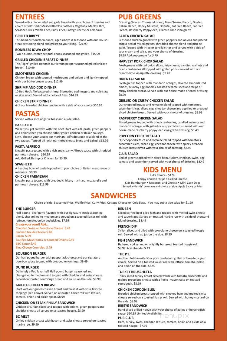 The Pub On The Cedar - Charles City, IA menu_pic