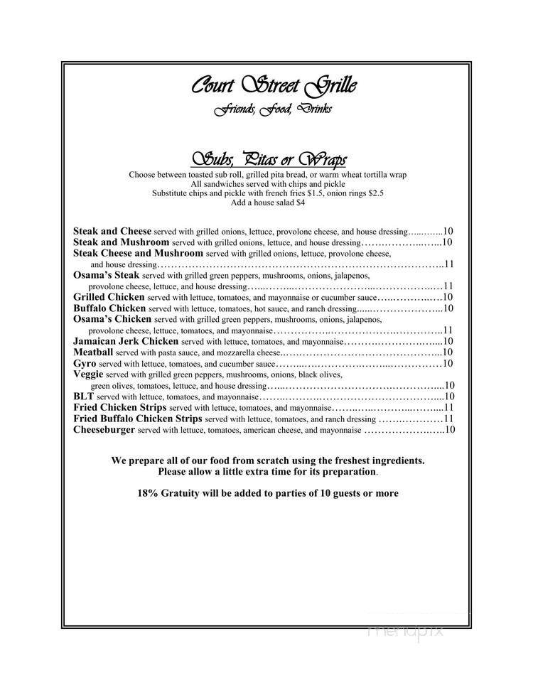 Court Street Grille - Hickory, NC menu_pic