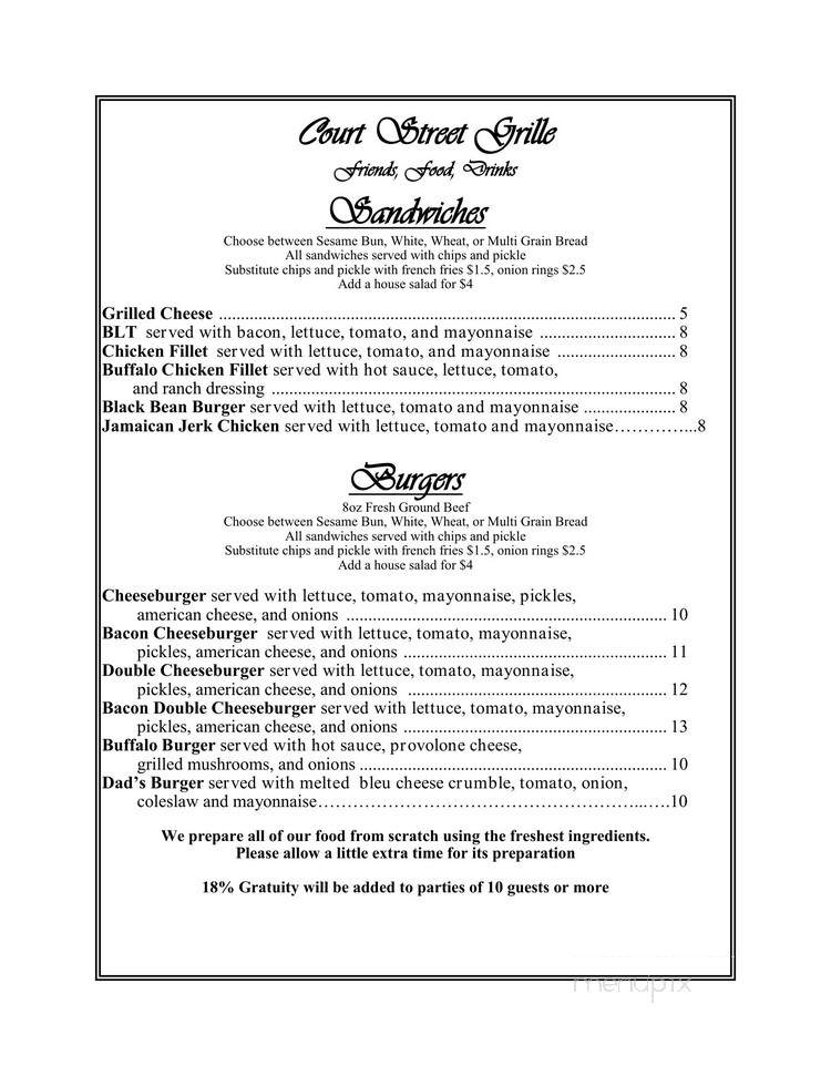 Court Street Grille - Hickory, NC menu_pic