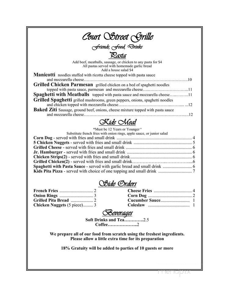 Court Street Grille - Hickory, NC menu_pic