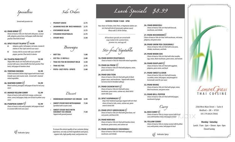Lemon Grass Thai Cuisine - Medford, OR menu_pic