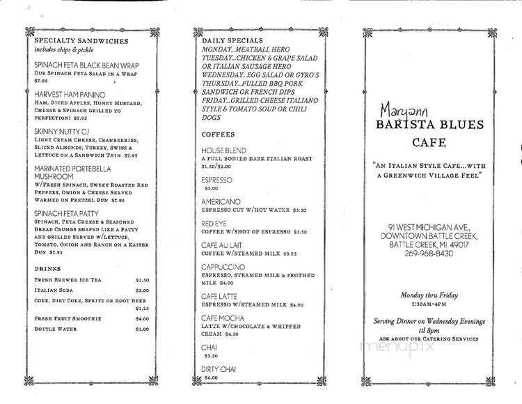Barista Blues Cafe - Battle Creek, MI menu_pic