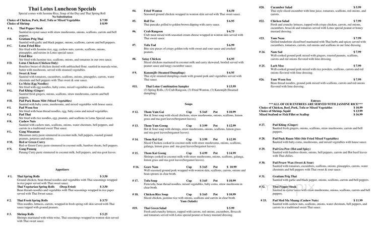 Thai Lotus Restaurant - Bradenton, FL menu_pic