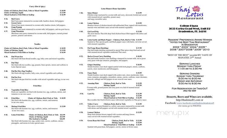 Thai Lotus Restaurant - Bradenton, FL menu_pic