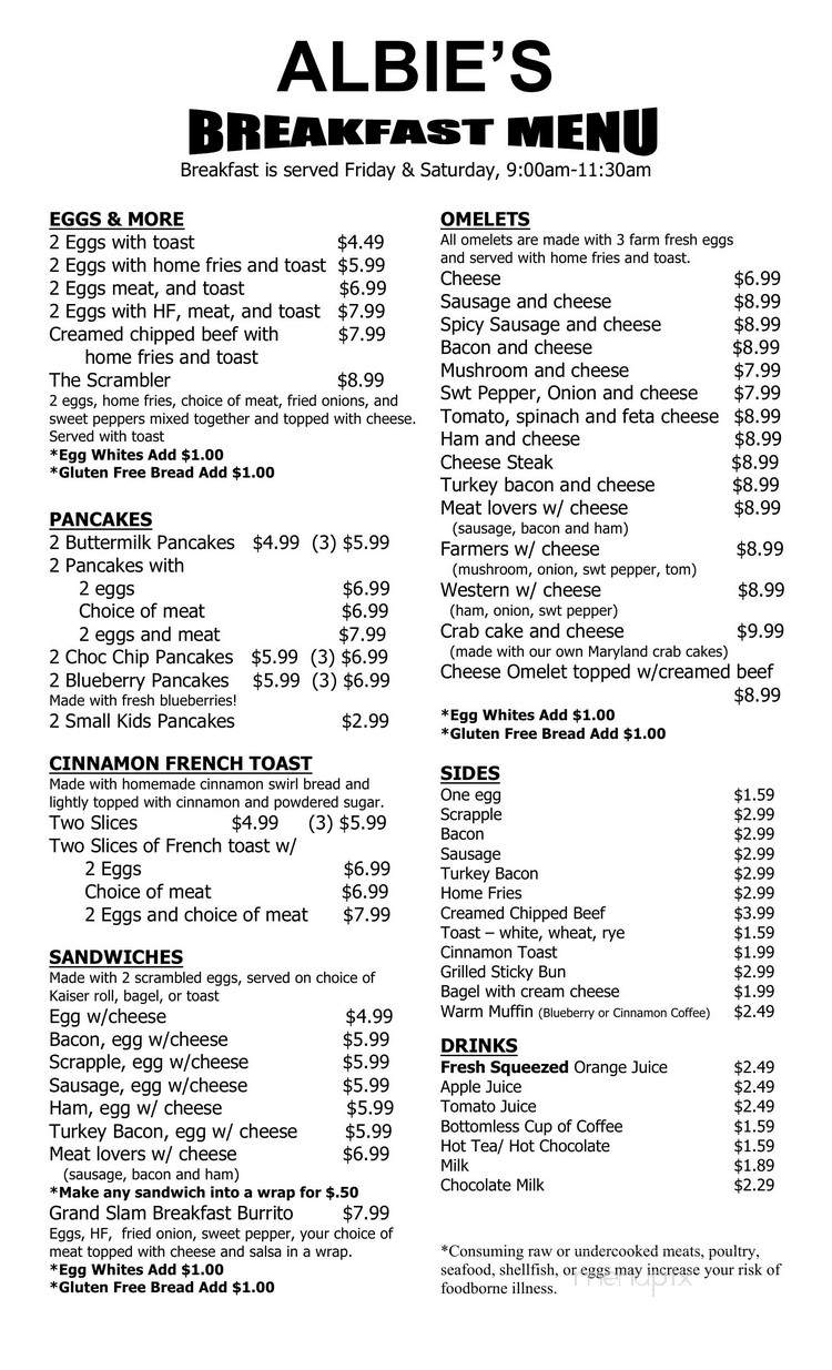 Albie's Burgers - Garnet Valley, PA menu_pic