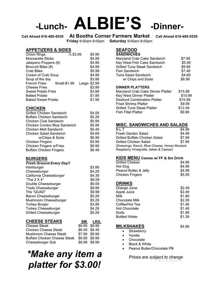 Albie's Burgers - Garnet Valley, PA menu_pic