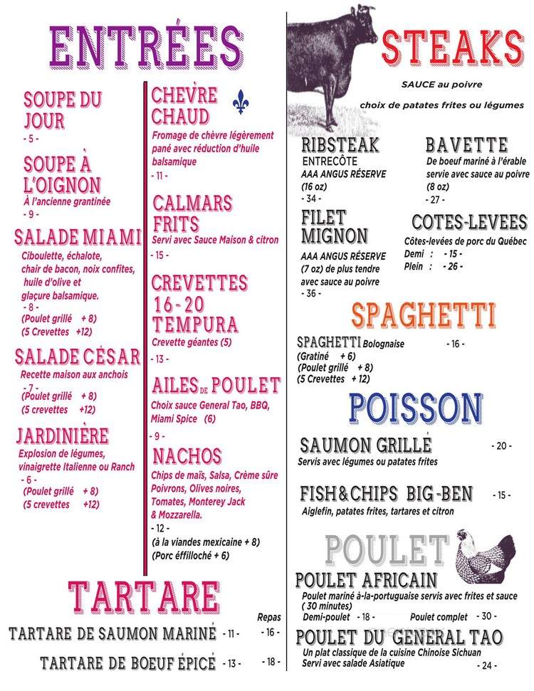 Miami Steakhouse & Burgers Cuisine - Saint-Sauveur, QC menu_pic