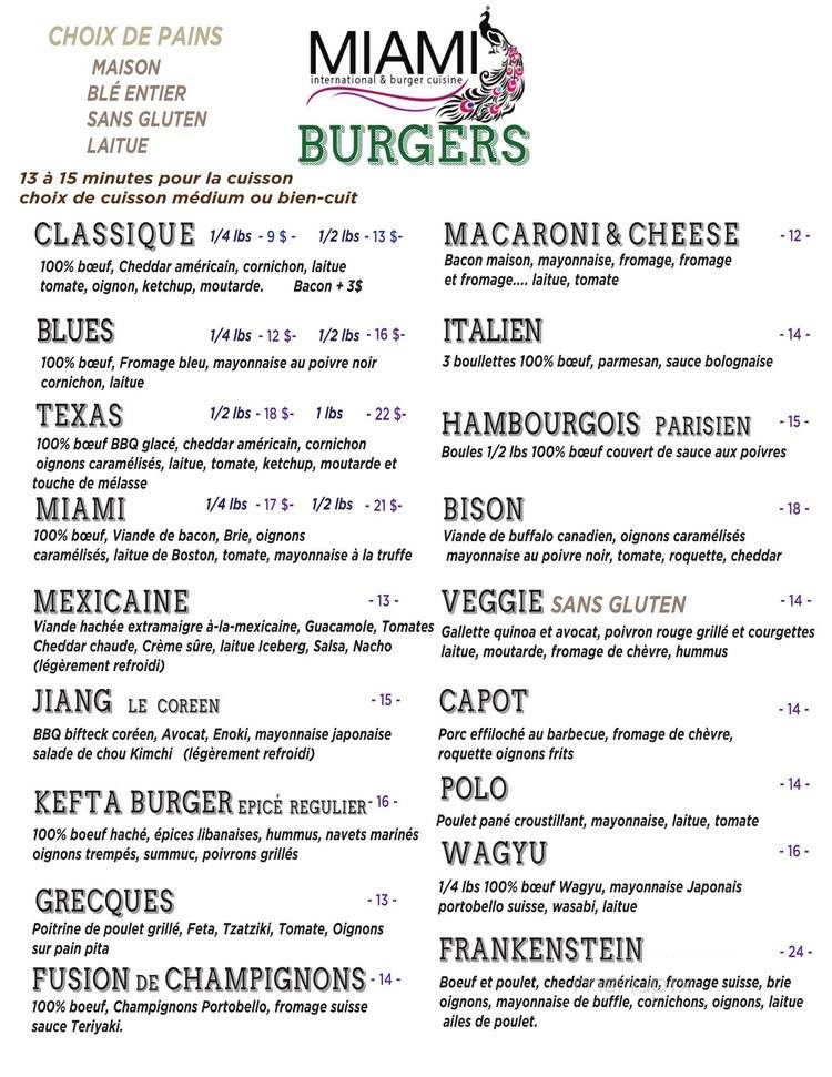 Miami Steakhouse & Burgers Cuisine - Saint-Sauveur, QC menu_pic