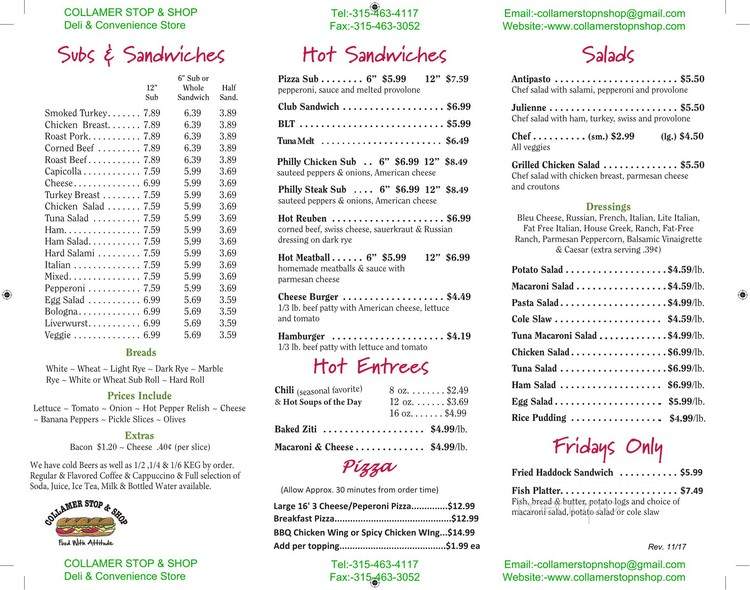 Collamer Stop & Shop - East Syracuse, NY menu_pic