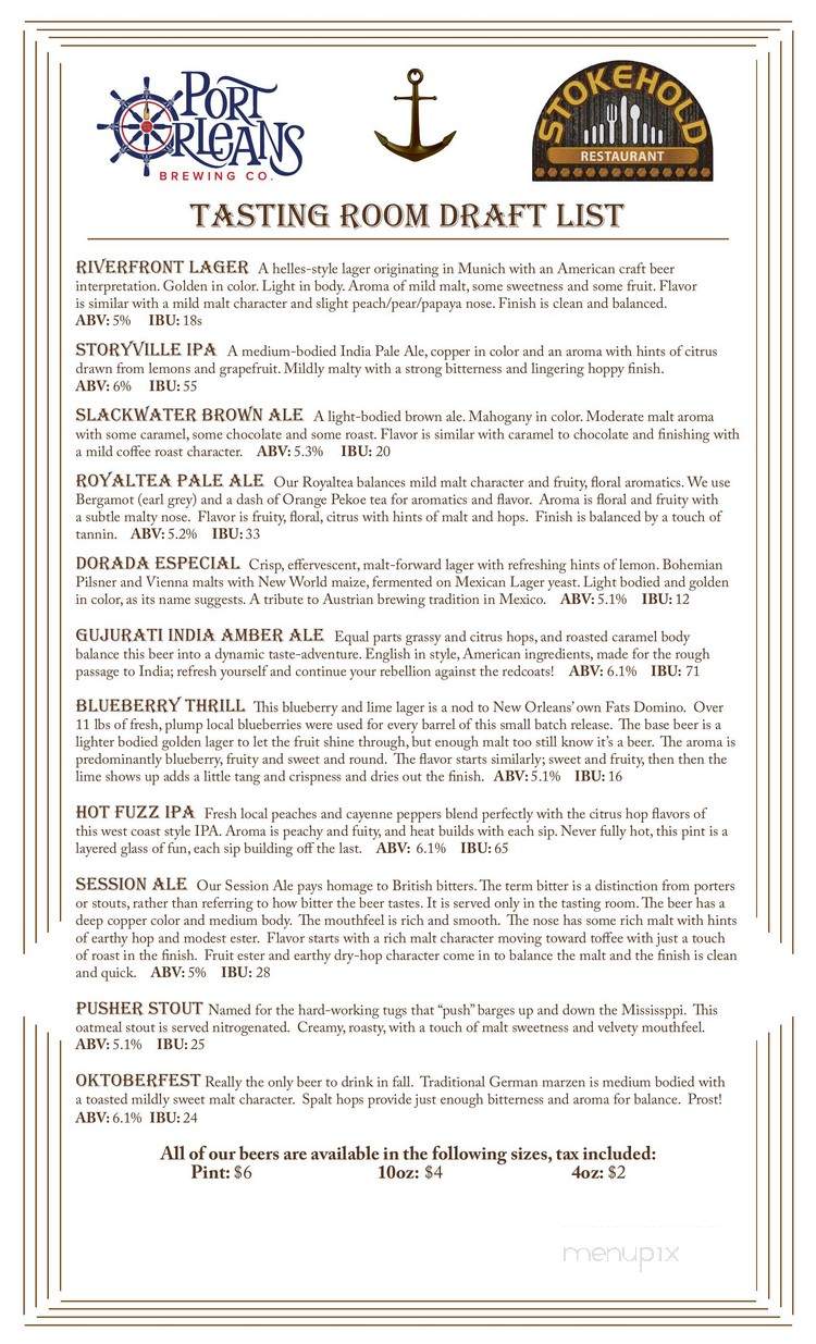 Stokehold Restaurant - New Orleans, LA menu_pic