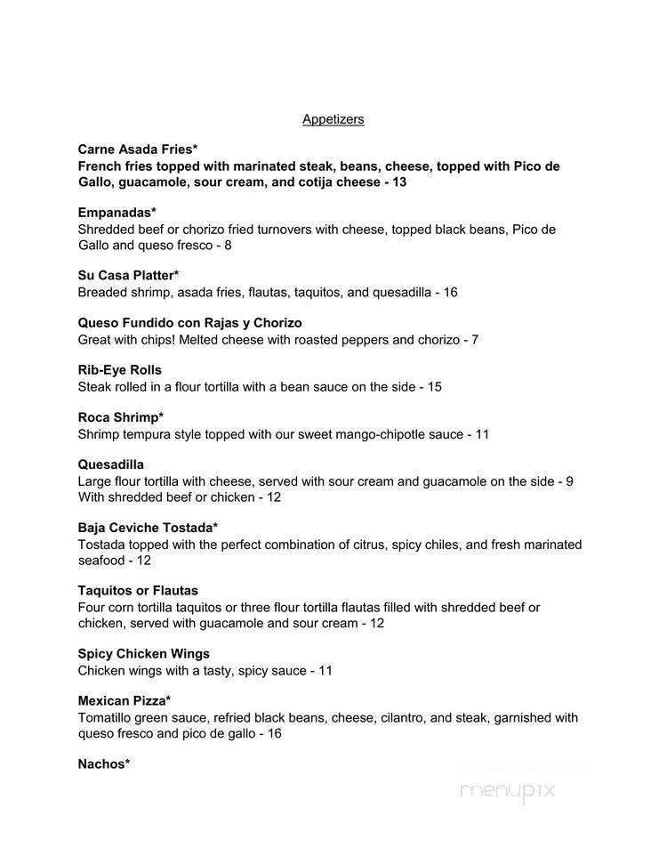 Su Casa Bar & Grill - Paso Robles, CA menu_pic