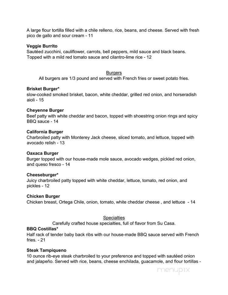 Su Casa Bar & Grill - Paso Robles, CA menu_pic