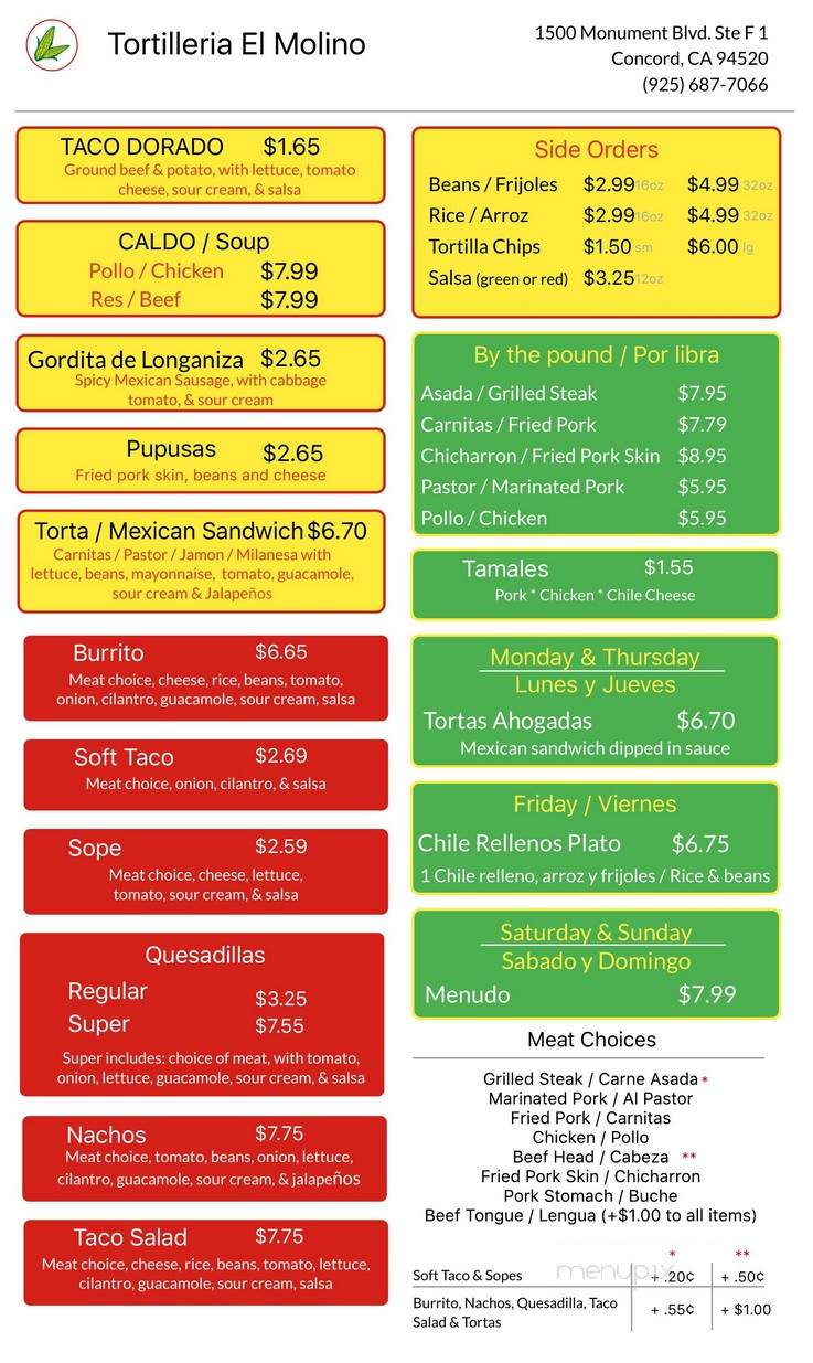 El Jarro Mexican Cafe - Lafayette, CA menu_pic