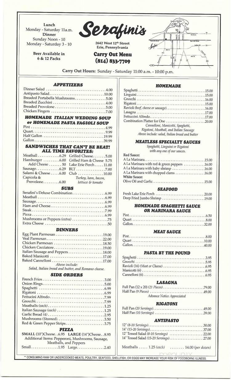 Serafini's Restaurant - Erie, PA menu_pic